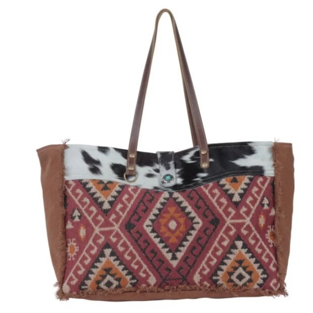 New Bohemian Aztec Western Print Weekender Travel Tote Bag - Picture 2 of 6